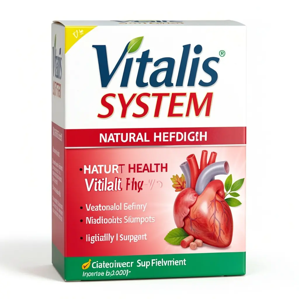 The Vitalis System dietary supplement package featuring natural heart health and vitality support ingredients